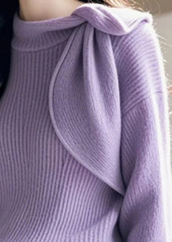 Chic Purple O Neck Bow Knitted Sweaters Spring TO005