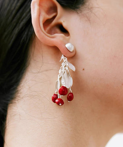 Chic Red Sterling Silver Alloy Leaves Drop Earrings PO020