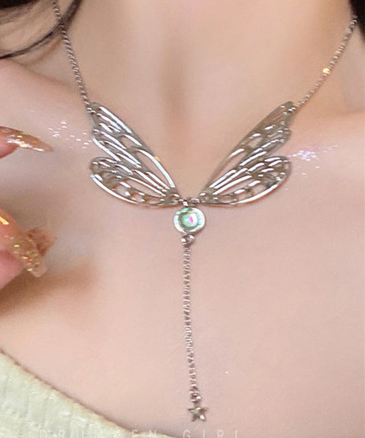 Chic Silk Alloy Gem Stone Butterfly Wing Tassel Pendant Necklace QQ047