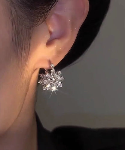 Chic Silk Copper Zircon Snowflake Hoop Earrings TS007