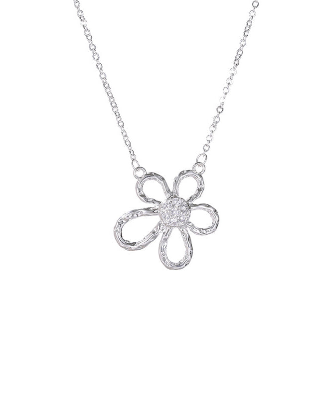 Collier avec pendentif en argent sterling et zircon en forme de tournesol ajouré chic en soie PO007