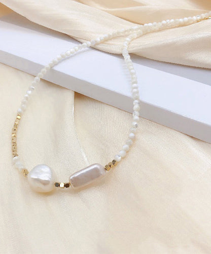 Collier de perles en alliage blanc chic WF012