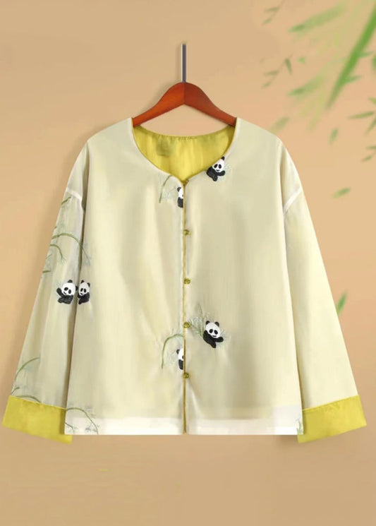 Manteau en soie imprimé animal chic jaune à col rond automne AG1038