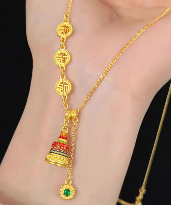 Chinese Style Gold Ancient Gold Crystal Enamel Lariat Necklace YI031