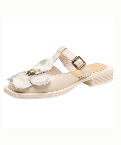 Edle beige Sandalen mit Blumenmuster und Hohlsaum AA043