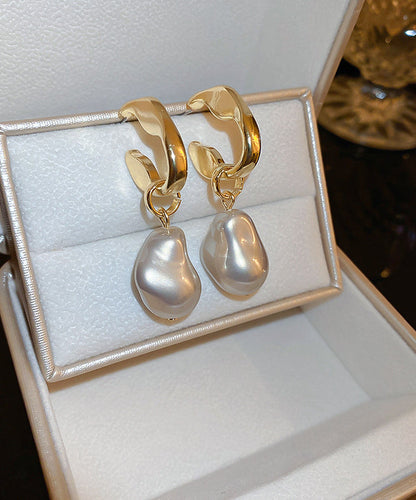 Classy Gold Copper Pearl Asymmetric Drop Earrings QJ049