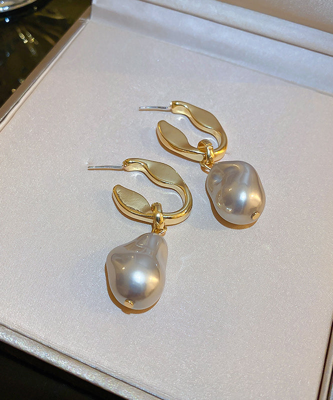 Classy Gold Copper Pearl Asymmetric Drop Earrings QJ049