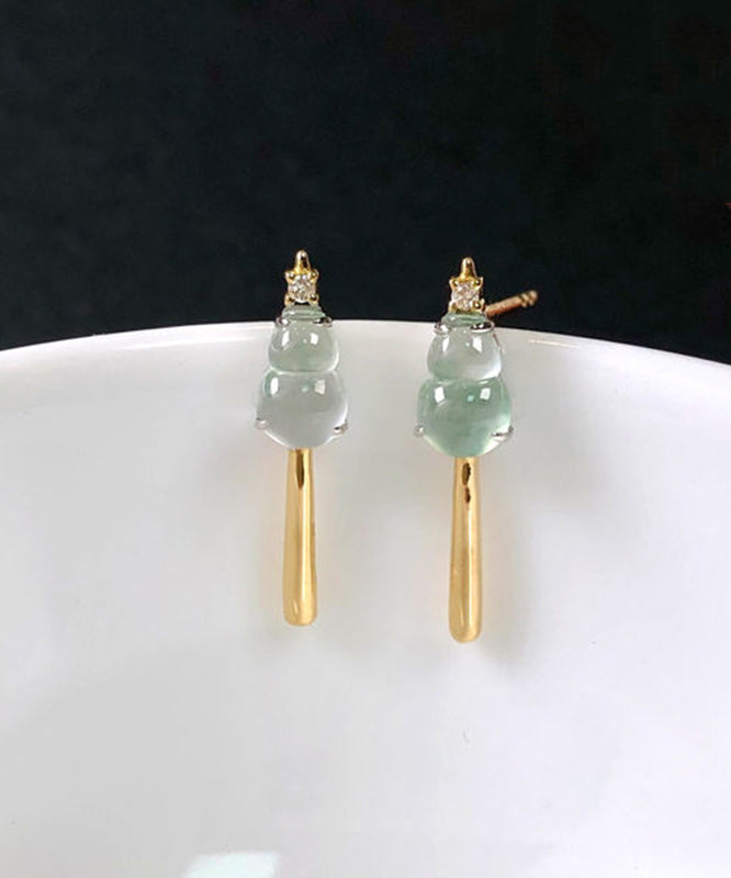 Boucles d'oreilles pendantes en argent sterling vert avec calcédoine et zircon en verre AC1060