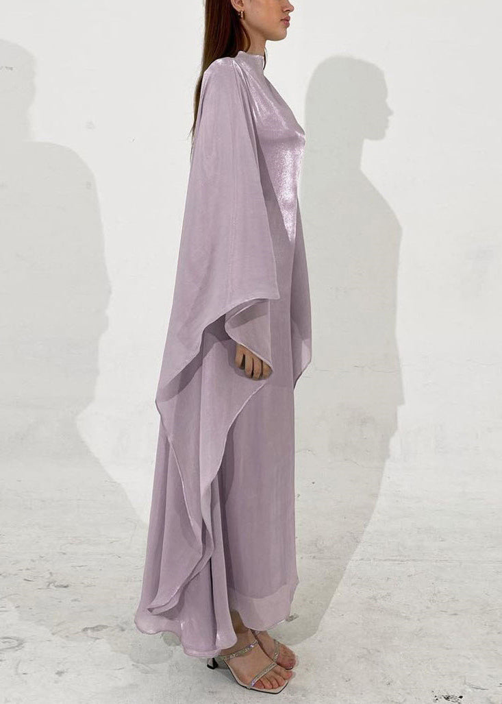 Classy Light Purple Slim Fit Silk Maxi Dress Fall WO051