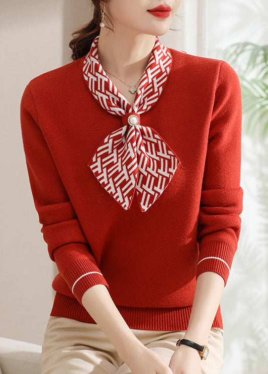 Classy Red Bow Thick Warm Fleece Knit Sweaters Spring TQ008