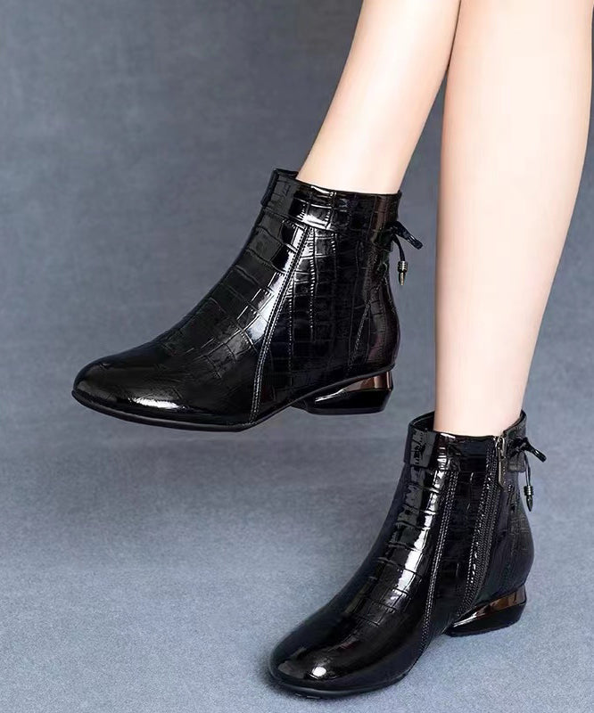 Classy Splicing Boots With Black Cowhide Shiny Surface RD013