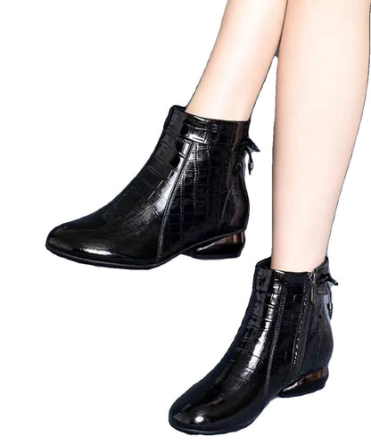 Classy Splicing Boots With Black Cowhide Shiny Surface RD013