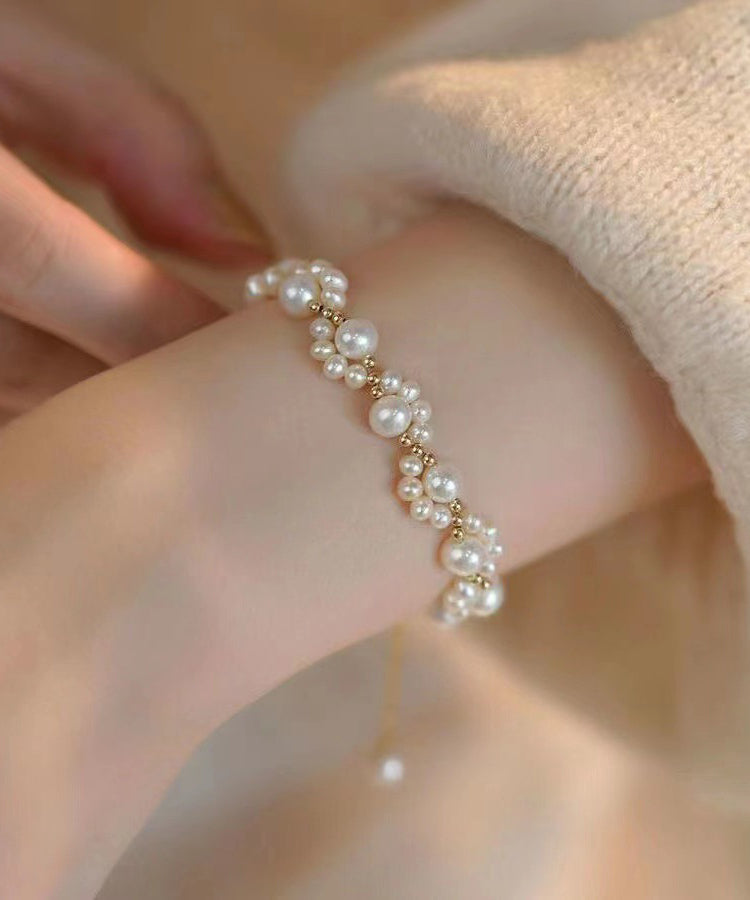 Classy White Alloy Pearl Cat Claw Chain Bracelet YI041