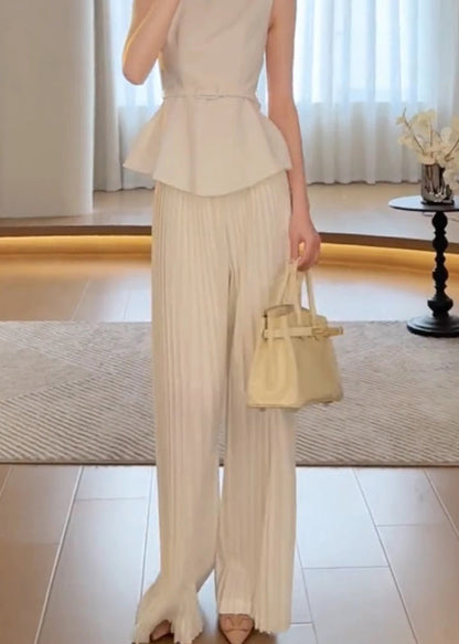 Classy White High Waist Wide Leg Pants Spring TO024