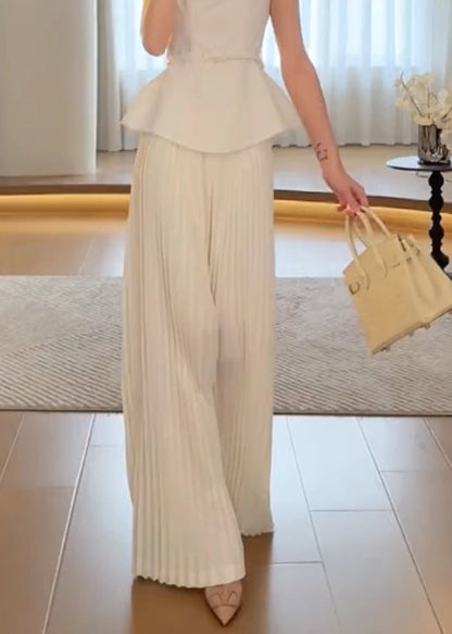 Classy White High Waist Wide Leg Pants Spring TO024