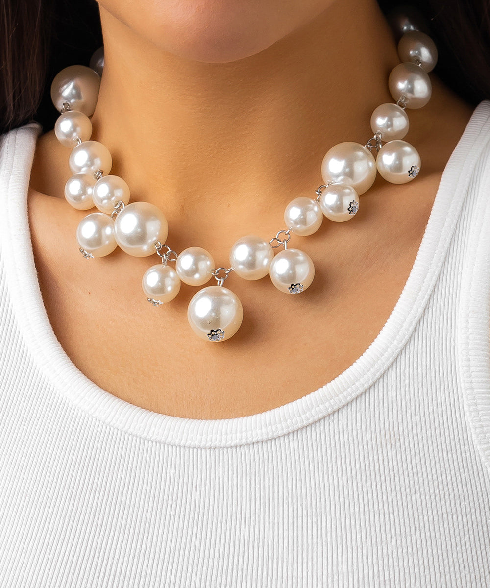 Classy White Stainless Steel Pearl Pendant Necklace YR005