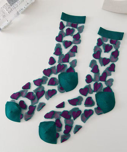 Chaussettes mi-longues fines transparentes en jacquard avec jolis cœurs KJ044