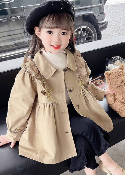 Süße Khaki Peter Pan Kragen Falten Knopf Mädchen Trenchcoat Herbst QV039