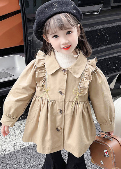 Süße Khaki Peter Pan Kragen Falten Knopf Mädchen Trenchcoat Herbst QV039