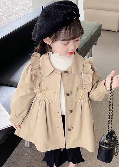 Süße Khaki Peter Pan Kragen Falten Knopf Mädchen Trenchcoat Herbst QV039