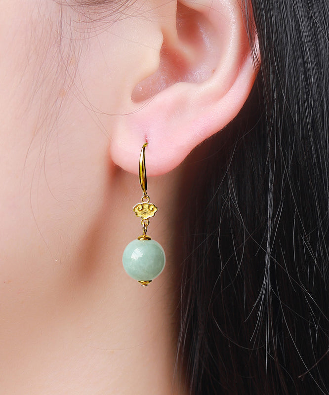 Cute Light Green Sterling Silver Overgild Jade Drop Earrings GH1088