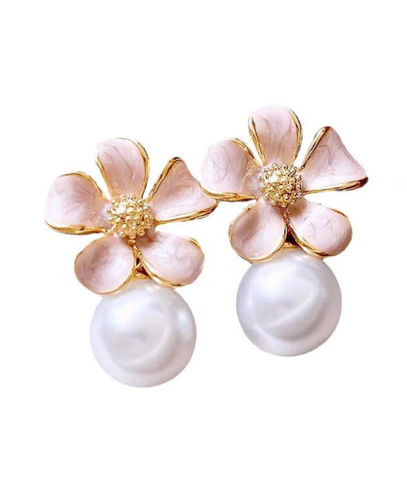 Boucles d'oreilles à tige en alliage de cuivre rose avec perles florales WH037