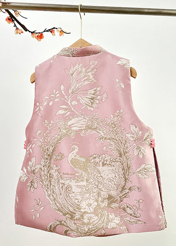 Cute Pink Stand Collar Embroidered Nail Bead Side Open Waistcoat Fall AG1037