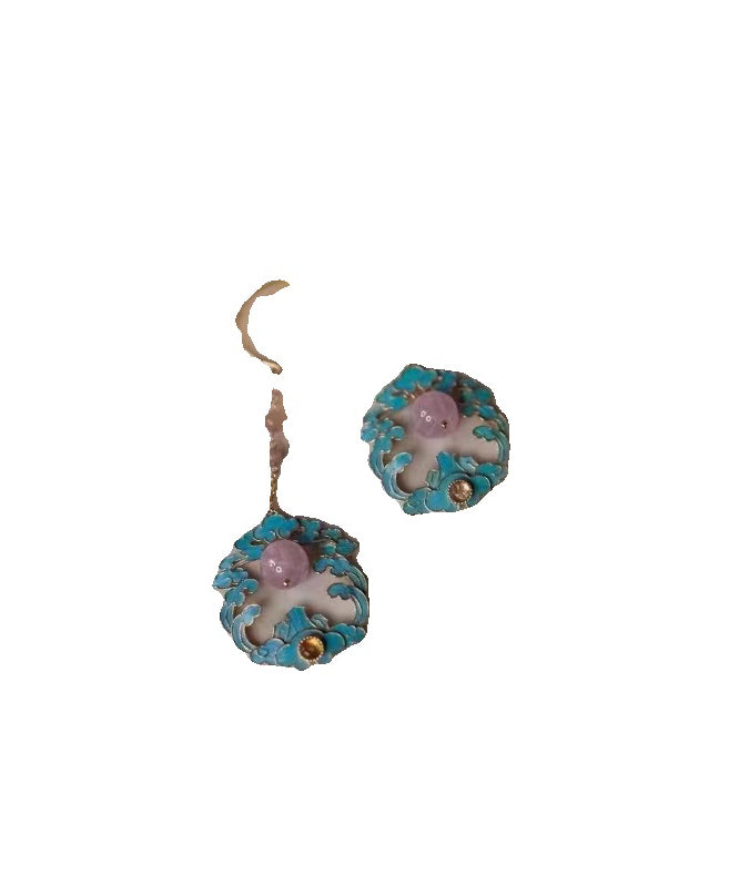 Boucles d'oreilles pendantes en argent sterling rose avec émail coloré surdoré QQ032