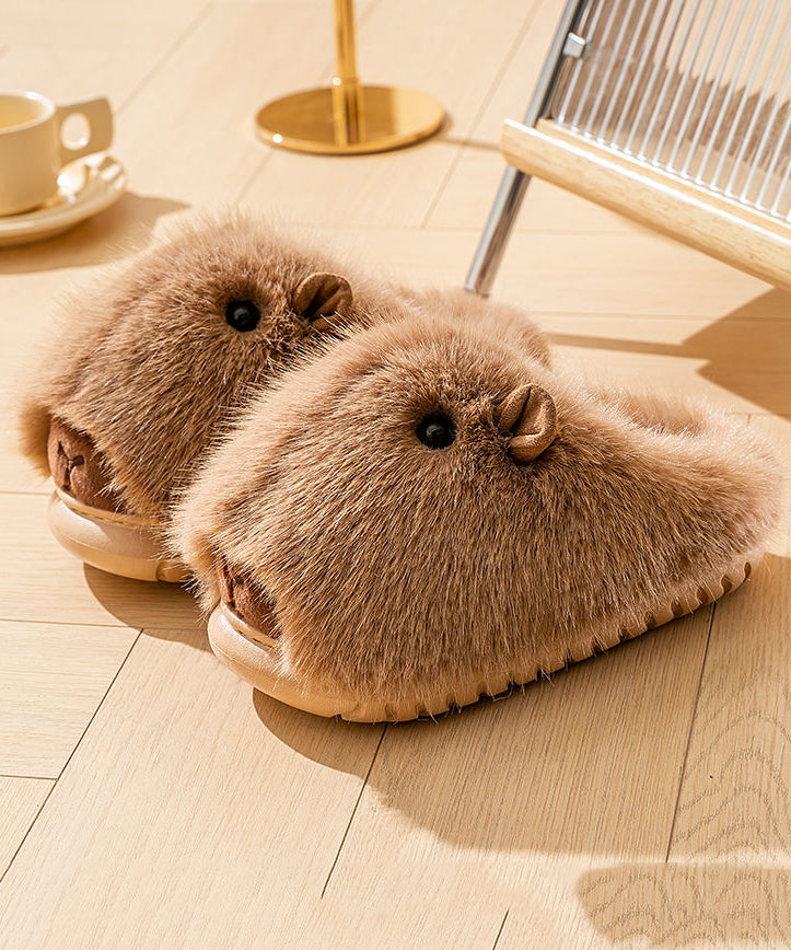 Cute Stylish Comfy Fuzzy Fur Slippers Shoes Brown TQ065