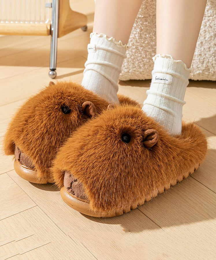 Cute Stylish Comfy Fuzzy Fur Slippers Shoes Brown TQ065