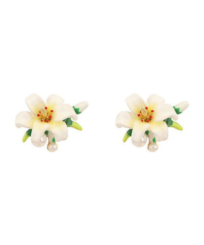 Boucles d'oreilles à tige en alliage blanc avec émail émaillé floral mignon WH015