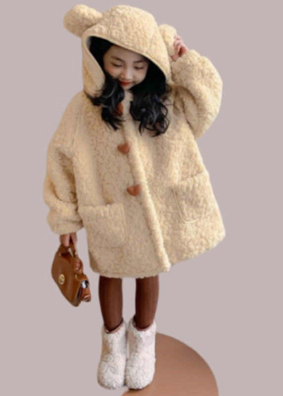 Manteau d'hiver en fausse fourrure avec capuche et fermeture éclair pour enfants, poches jaunes mignonnes WL017