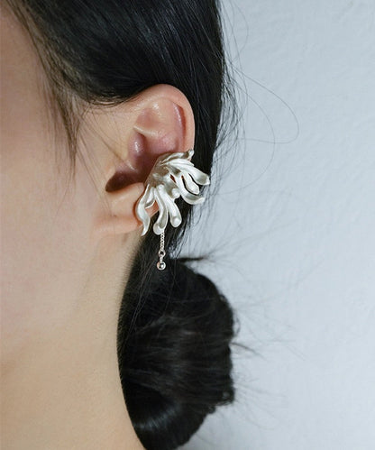 DIY Light Grey Sterling Silver Petal Tassel Stud Earrings PO025