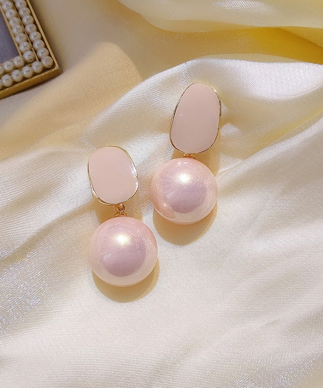 DIY Light Pink Sterling Silver Alloy Pearl Drop Earrings AH361