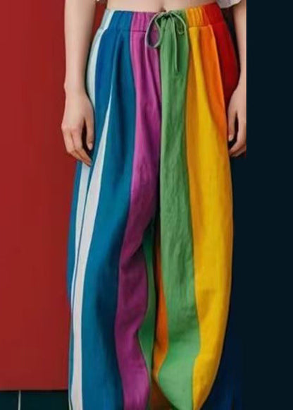 DIY Multicolour Oversized Linen Wide Leg Pants Spring YO026