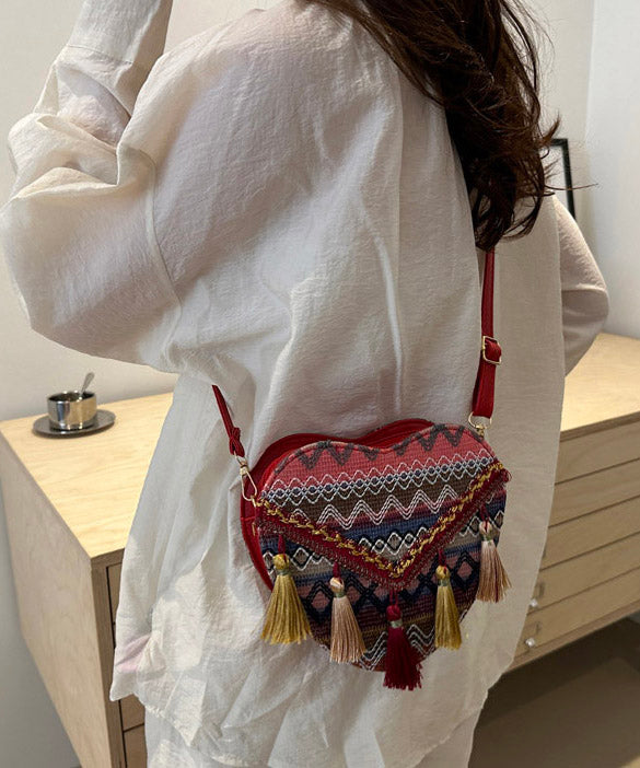 DIY Red Tassel Heart Patchwork Messenger Bag YR021