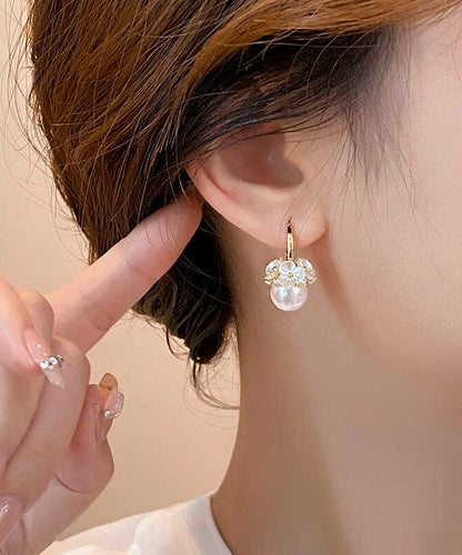 DIY White Alloy Floral Pearl Hoop Earrings WH003