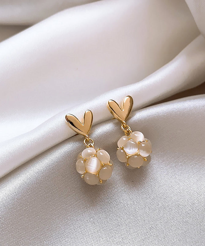 DIY White Copper Alloy Love Cat Eye Stone Stud Earrings RB010