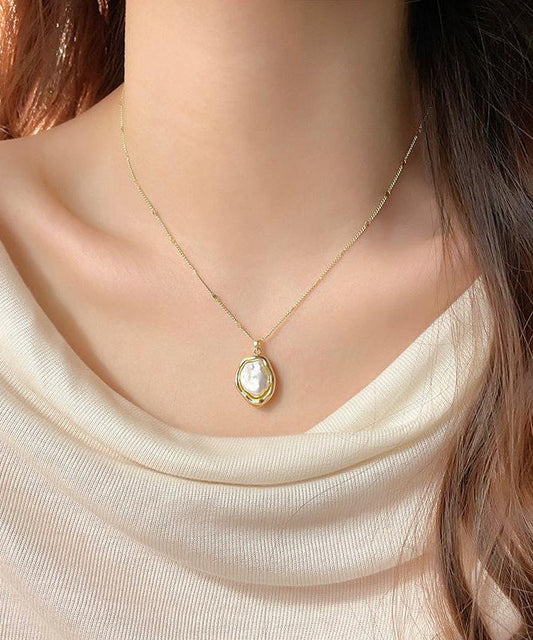 Elegant Gold 14K Gold Alloy Pearlendant Necklace YI037