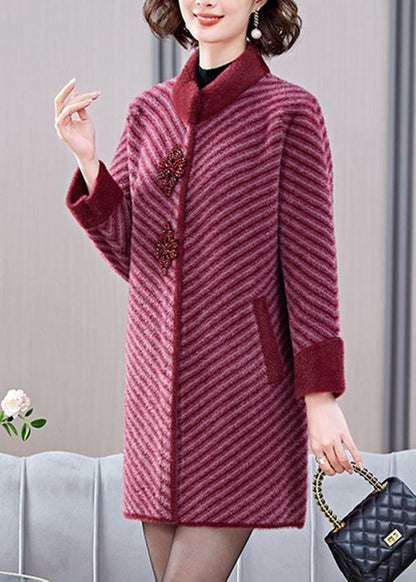 Elegant Mulberry Striped Patchwork Mink Velvet Coats Spring TA016