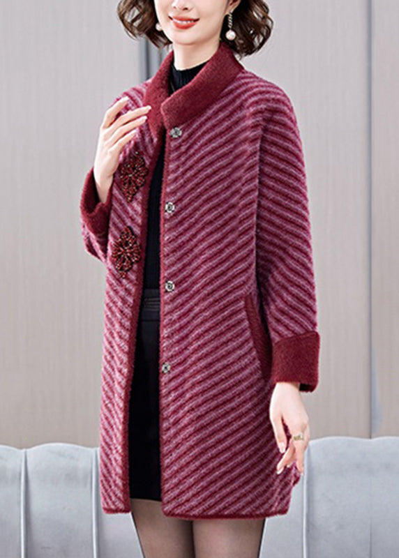 Elegant Mulberry Striped Patchwork Mink Velvet Coats Spring TA016