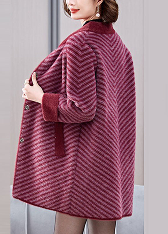 Elegant Mulberry Striped Patchwork Mink Velvet Coats Spring TA016