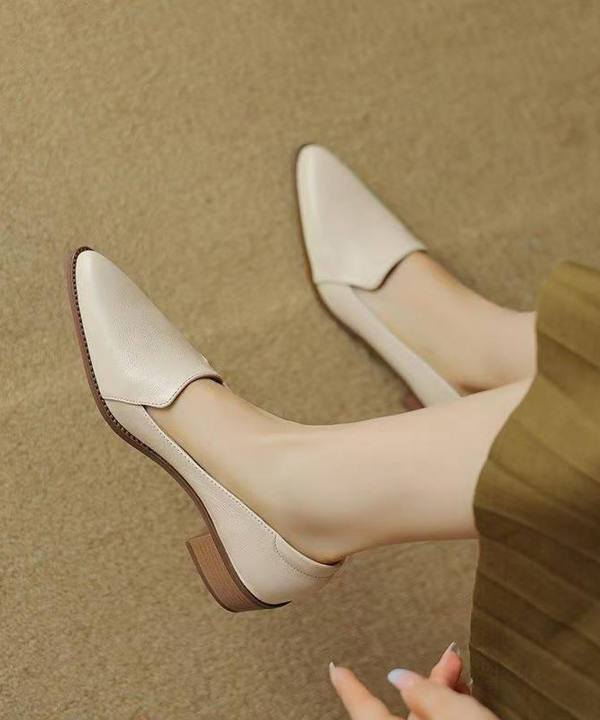 Elegant Splicing Chunky Shoes Khaki Sheepskin Pointed Toe QK061