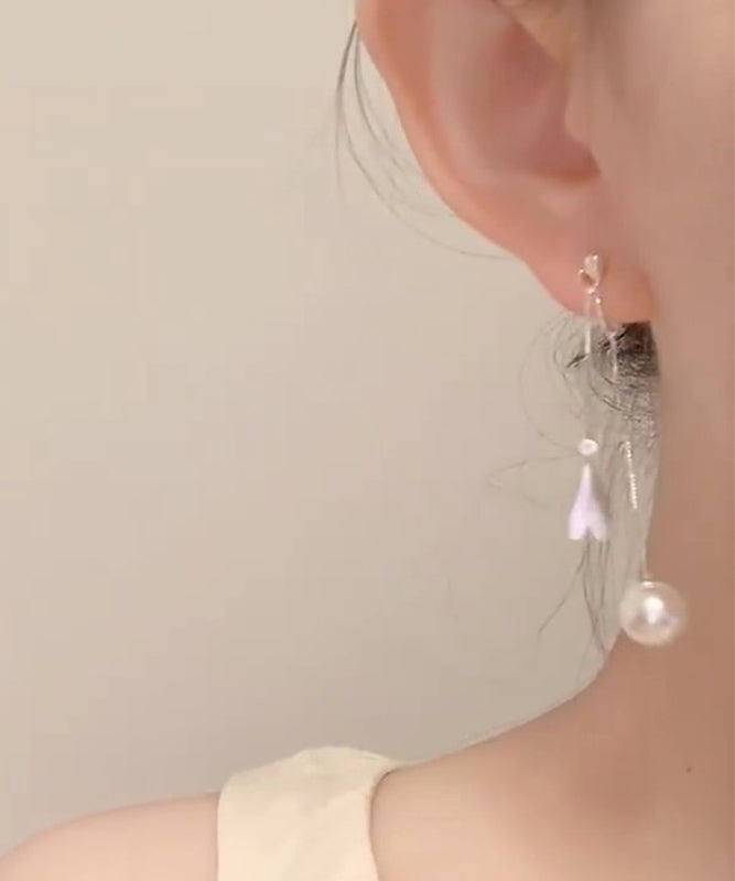 Boucles d'oreilles pendantes élégantes en alliage blanc avec perles d'amour QD012