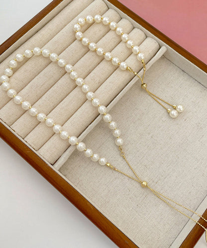 Elegant White Copper Alloy Pearl Tassel Charm Bracelet And Gratuated Bead Necklace Two Piece Set YU014