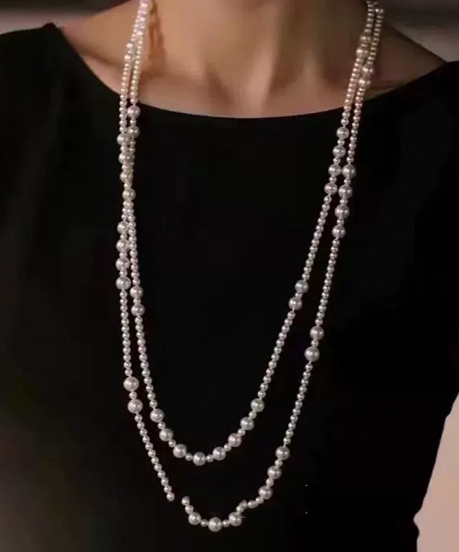 Elegant White Sterling Silver Pearl Sweater Necklace YR002