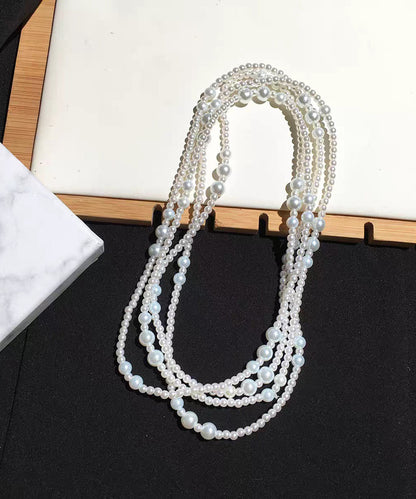 Elegant White Sterling Silver Pearl Sweater Necklace YR002