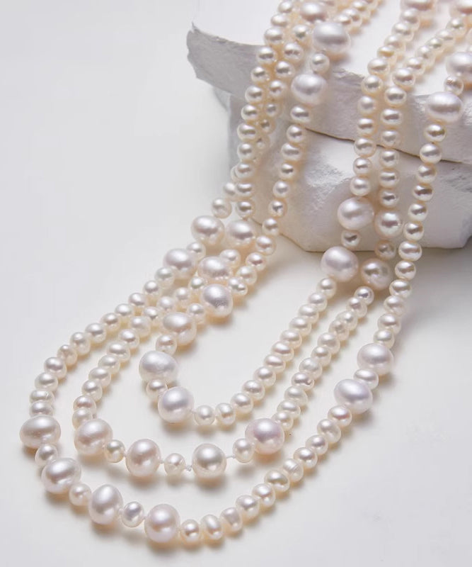 Elegant White Sterling Silver Pearl Sweater Necklace YR002