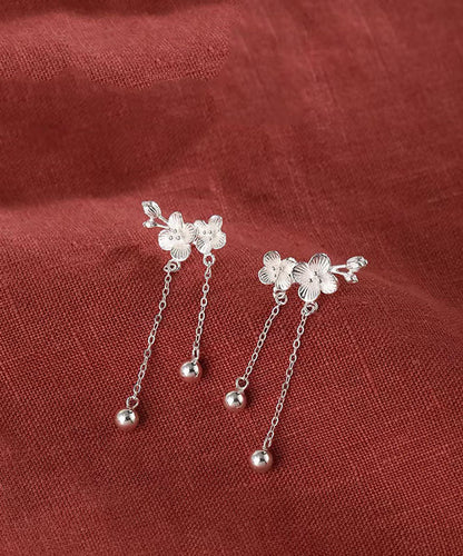 Elegant White Sterling Silver Plum Blossom Tassel Drop Earrings QU031