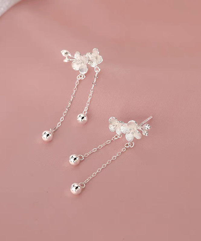 Elegant White Sterling Silver Plum Blossom Tassel Drop Earrings QU031